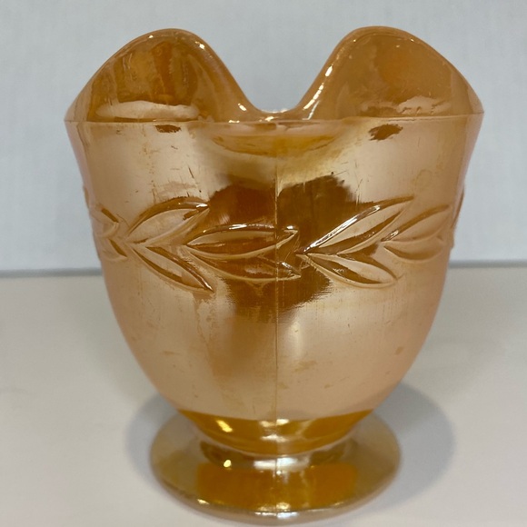 EUC Vtg Fire King Peach Lustreware Iridescent Cream Sugar Pair Laurel Pattern - Picture 11 of 13